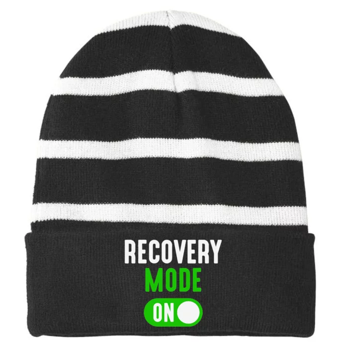 Recovery Mode On Get Well Funny Injury Gift Striped Beanie with Solid Band