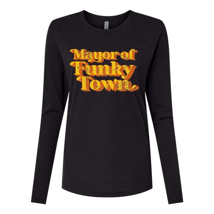 Retro Mayor Of Funky Town Funny Vintage 70S Disco Party Womens Cotton Relaxed Long Sleeve T-Shirt