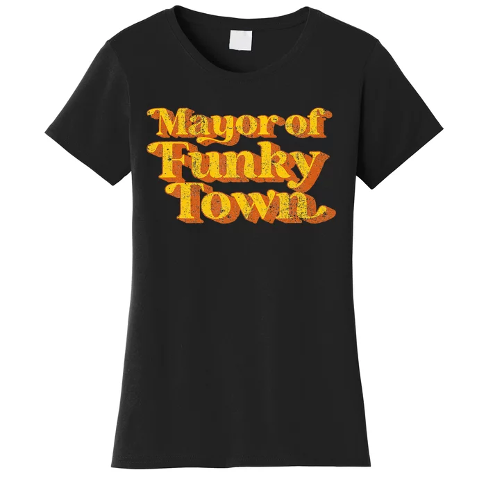 Retro Mayor Of Funky Town Funny Vintage 70S Disco Party Women's T-Shirt