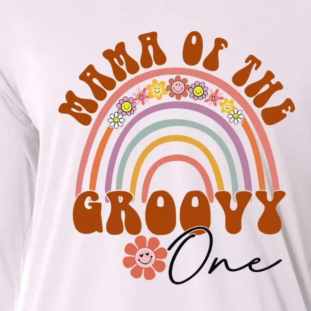 Retro Mama of Groovy one Matching Family 1st Birthday Party Cooling Performance Long Sleeve Crew