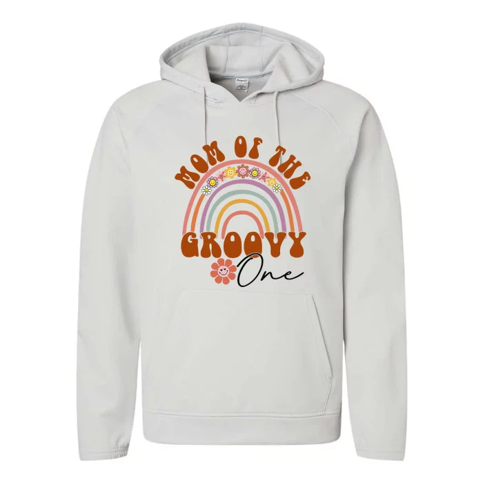 Retro Mom of Groovy one Matching Family 1st Birthday Party Performance Fleece Hoodie