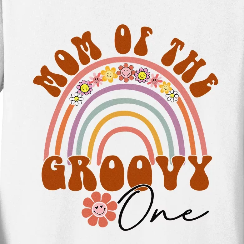 Retro Mom of Groovy one Matching Family 1st Birthday Party Kids Long Sleeve Shirt