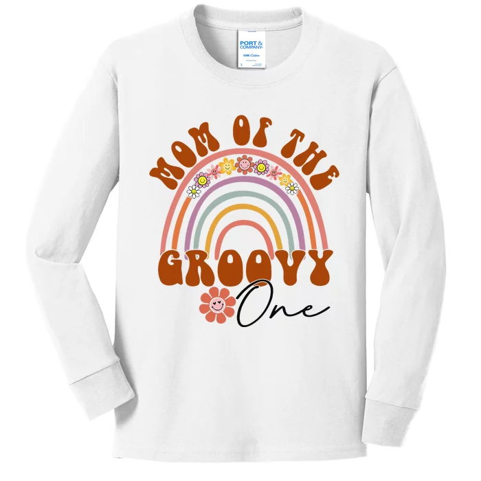 Retro Mom of Groovy one Matching Family 1st Birthday Party Kids Long Sleeve Shirt