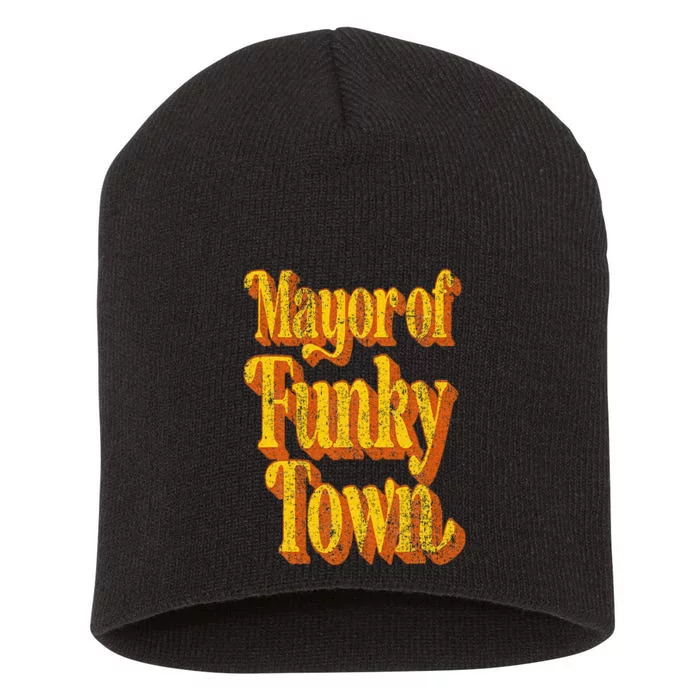 Retro Mayor Of Funky Town Funny Vintage 70's Disco Party Short Acrylic Beanie