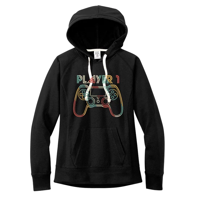 Retro Matching Player 1 Video Gamer Women's Fleece Hoodie