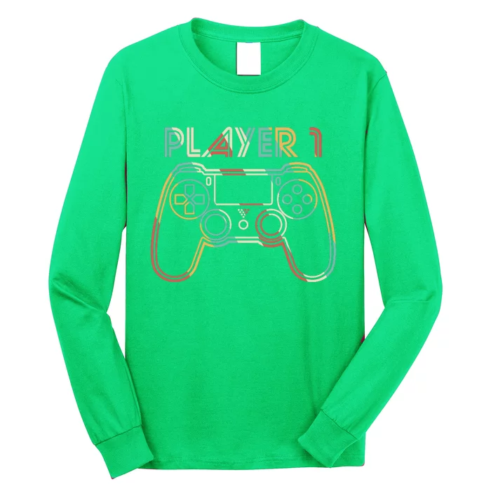 Retro Matching Player 1 Video Gamer Long Sleeve Shirt