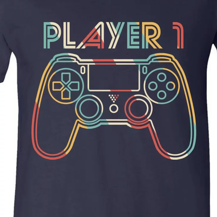 Retro Matching Player 1 Video Gamer V-Neck T-Shirt