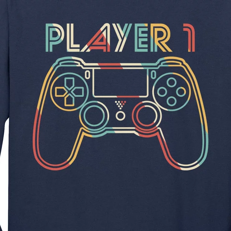 Retro Matching Player 1 Video Gamer Tall Long Sleeve T-Shirt