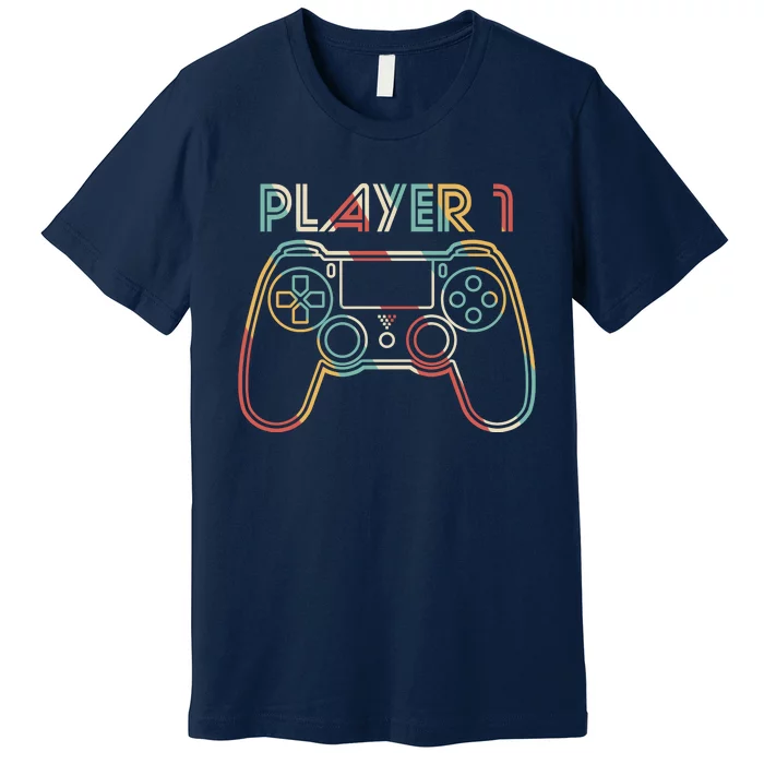 Retro Matching Player 1 Video Gamer Premium T-Shirt