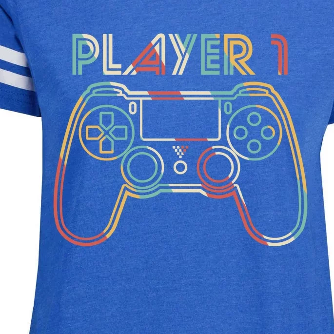 Retro Matching Player 1 Video Gamer Enza Ladies Jersey Football T-Shirt