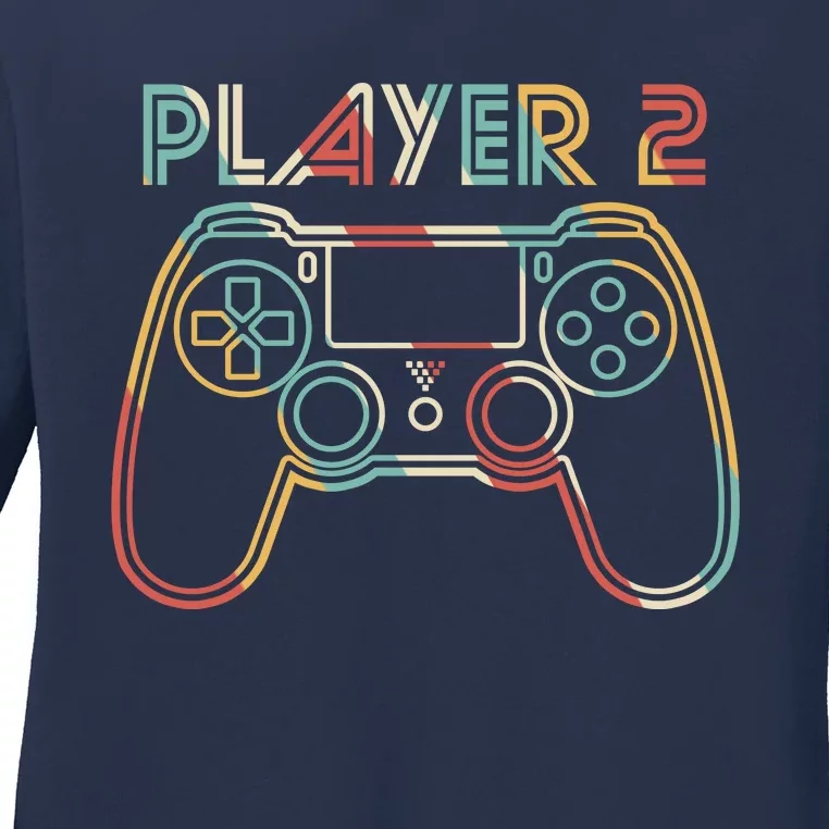 Retro Matching Player 2 Video Gamer Ladies Long Sleeve Shirt