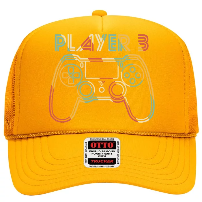 Retro Matching Player 3 Video Gamer High Crown Mesh Trucker Hat