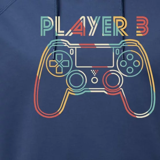 Retro Matching Player 3 Video Gamer Performance Fleece Hoodie