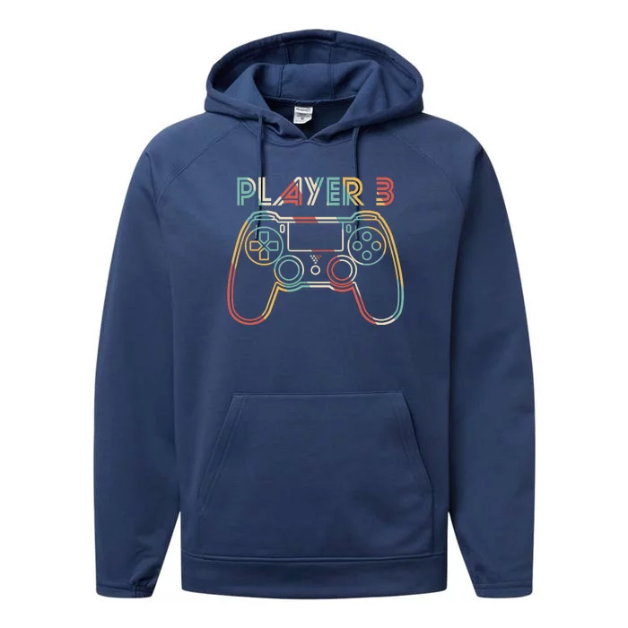 Retro Matching Player 3 Video Gamer Performance Fleece Hoodie