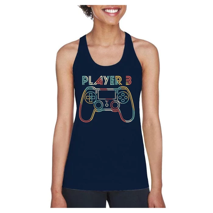 Retro Matching Player 3 Video Gamer Women's Racerback Tank