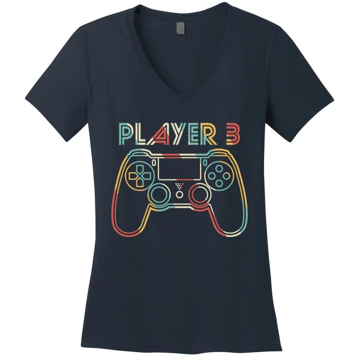 Retro Matching Player 3 Video Gamer Women's V-Neck T-Shirt