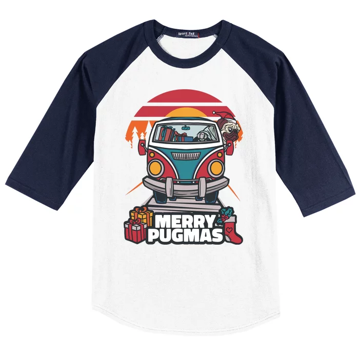 Retro Merry Pugmas Baseball Sleeve Shirt