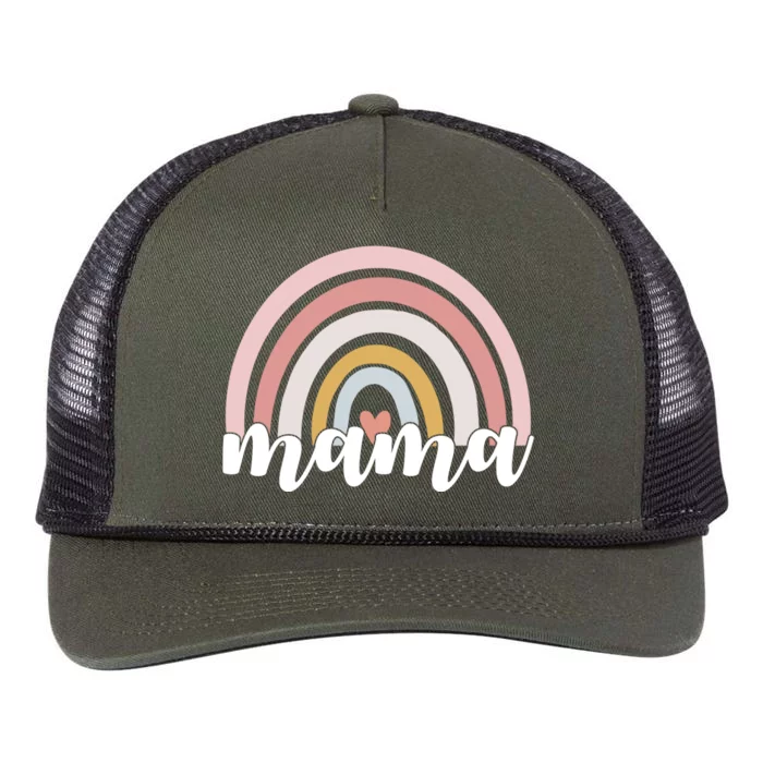 Retro Mama Pink Rainbow Cute Mothers Day Retro Rope Trucker Hat Cap