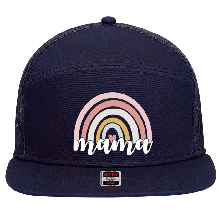 Retro Mama Pink Rainbow Cute Mothers Day 7 Panel Mesh Trucker Snapback Hat