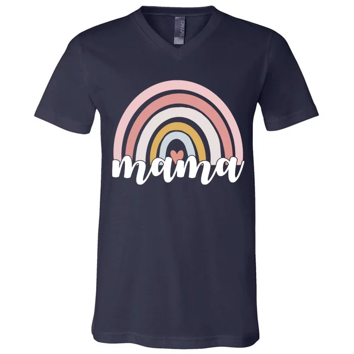 Retro Mama Pink Rainbow Cute Mothers Day V-Neck T-Shirt