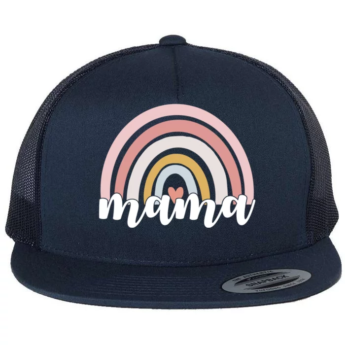 Retro Mama Pink Rainbow Cute Mothers Day Flat Bill Trucker Hat