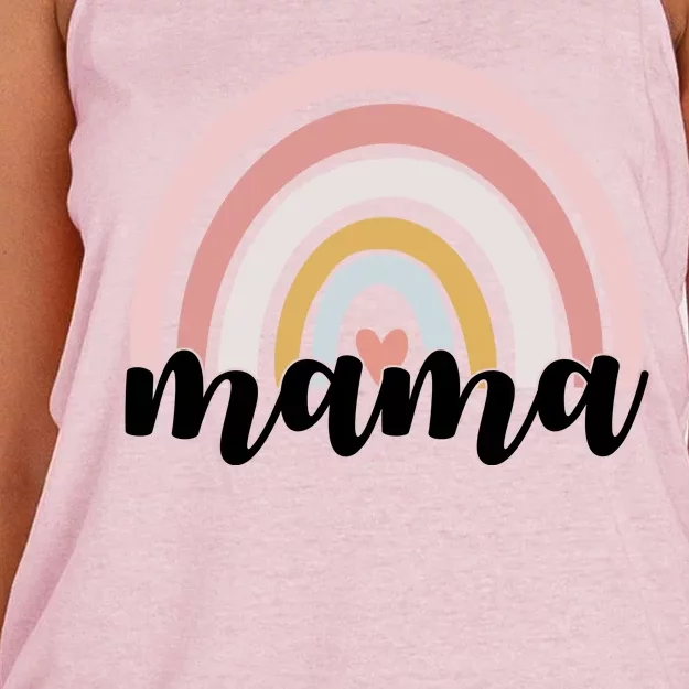 Retro Mama Pink Rainbow Cute Mothers Day Women's Knotted Racerback Tank