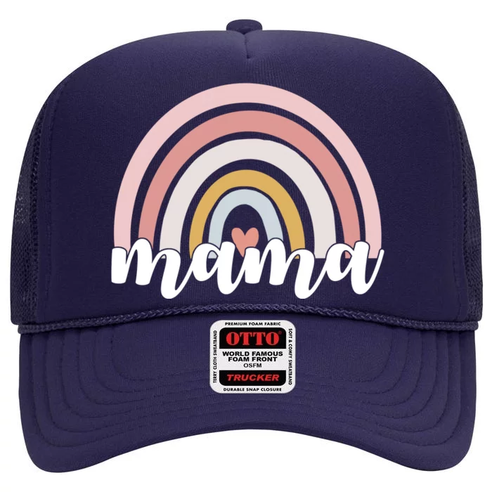 Retro Mama Pink Rainbow Cute Mothers Day High Crown Mesh Trucker Hat