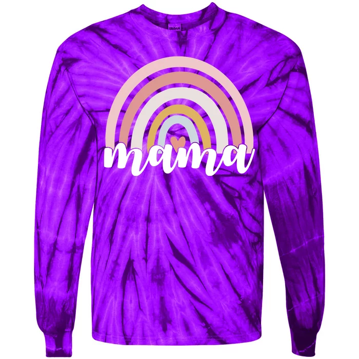 Retro Mama Pink Rainbow Cute Mothers Day Tie-Dye Long Sleeve Shirt