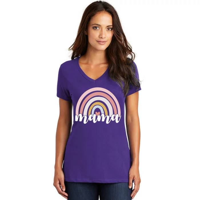 Retro Mama Pink Rainbow Cute Mothers Day Women's V-Neck T-Shirt