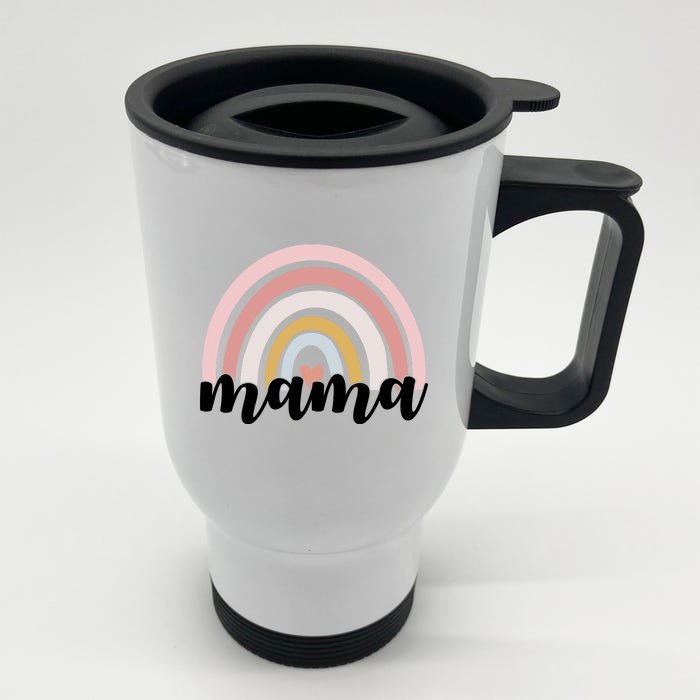 Retro Mama Pink Rainbow Cute Mothers Day Front & Back Stainless Steel Travel Mug