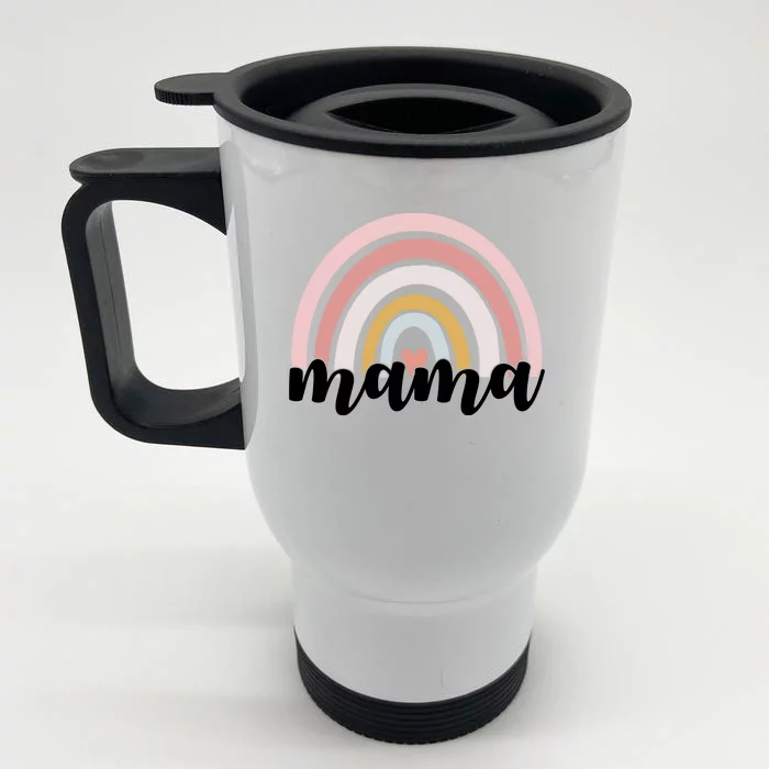 Retro Mama Pink Rainbow Cute Mothers Day Front & Back Stainless Steel Travel Mug