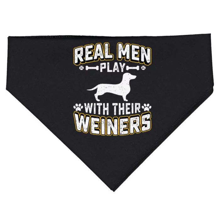 Real man Play With Wiener Dog Gift Puppie Dachshund Lover USA-Made Doggie Bandana