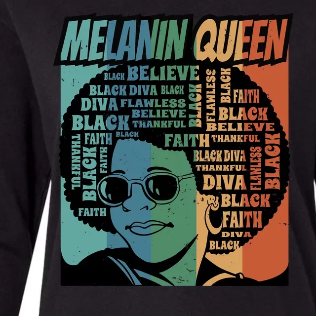 Retro Melanin Queen Quote Womens Cotton Relaxed Long Sleeve T-Shirt