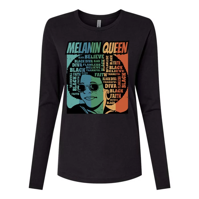 Retro Melanin Queen Quote Womens Cotton Relaxed Long Sleeve T-Shirt