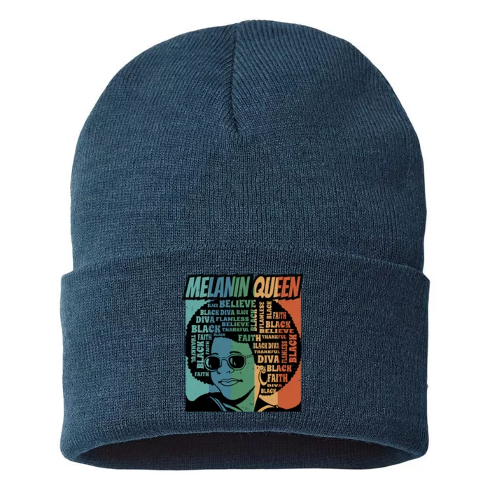 Retro Melanin Queen Quote Sustainable Knit Beanie