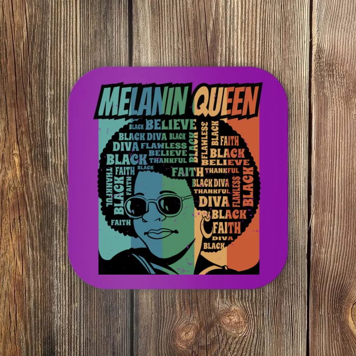 Retro Melanin Queen Quote Coaster