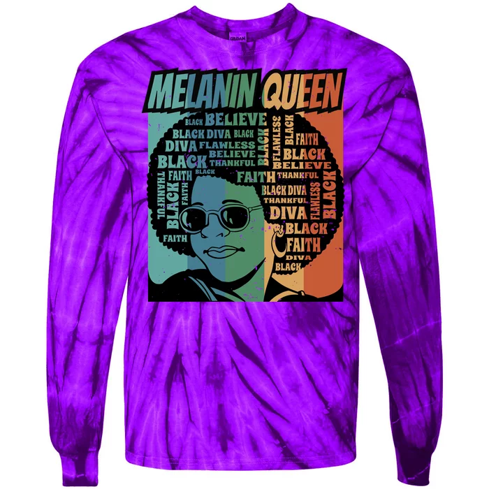 Retro Melanin Queen Quote Tie-Dye Long Sleeve Shirt