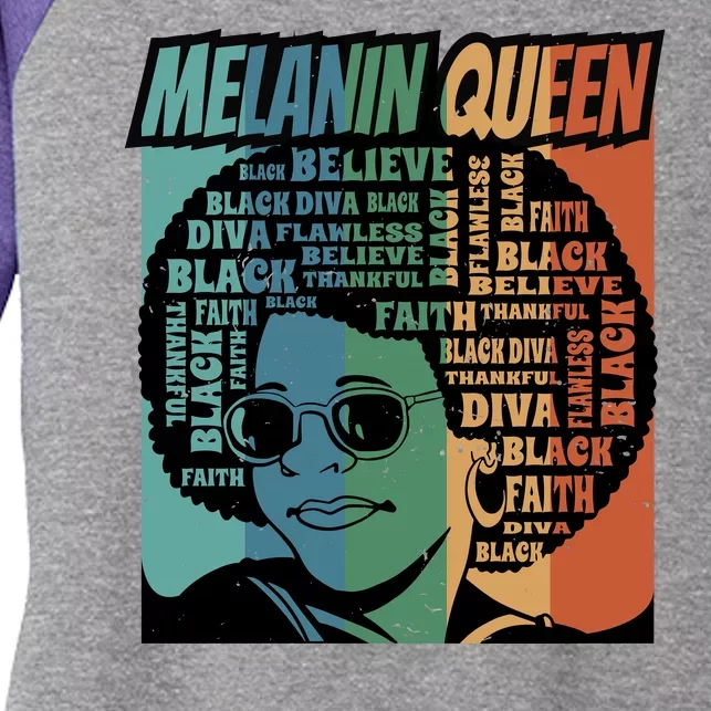 Retro Melanin Queen Quote Women's Tri-Blend 3/4-Sleeve Raglan Shirt