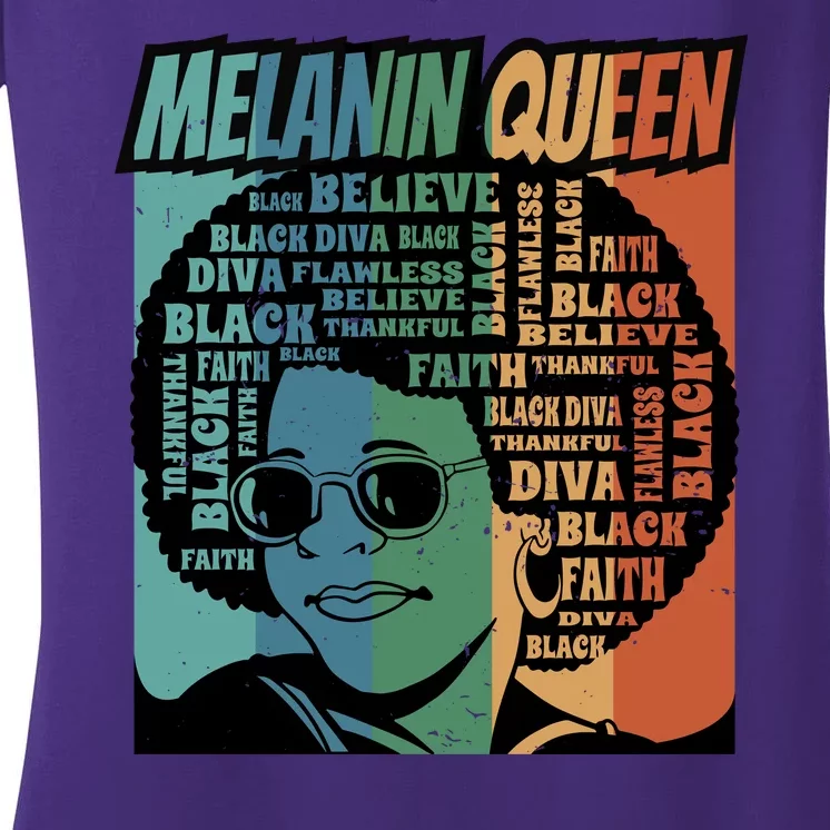 Retro Melanin Queen Quote Women's V-Neck T-Shirt