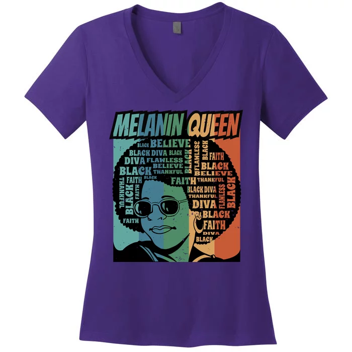 Retro Melanin Queen Quote Women's V-Neck T-Shirt