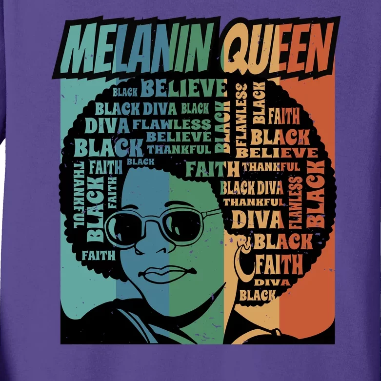 Retro Melanin Queen Quote Kids Long Sleeve Shirt