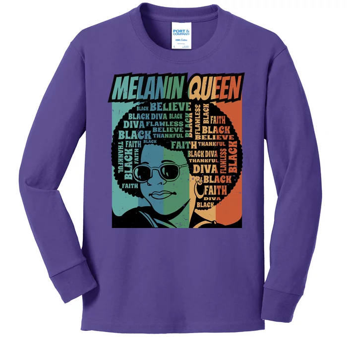 Retro Melanin Queen Quote Kids Long Sleeve Shirt