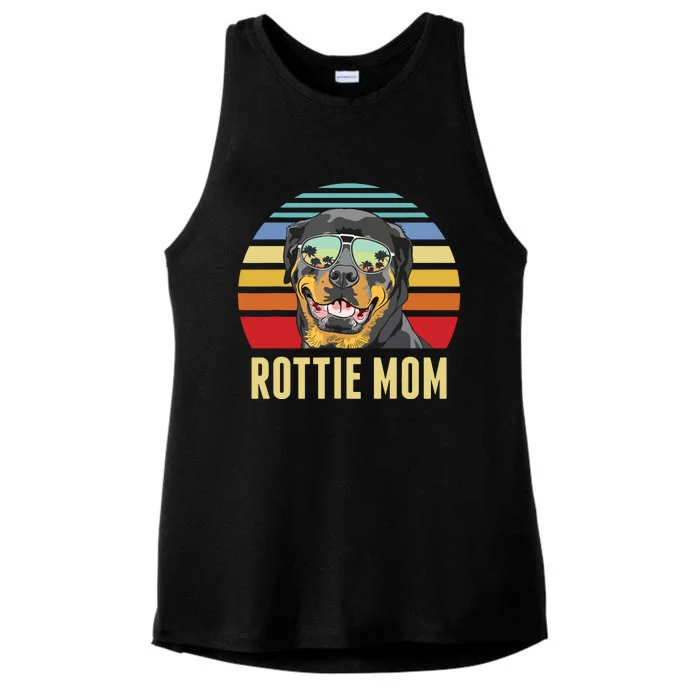 Rottie Mom Rottweiler Dog Vintage Retro Sunset Beach Vibe Ladies Tri-Blend Wicking Tank