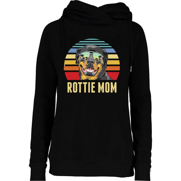 Rottie Mom Rottweiler Dog Vintage Retro Sunset Beach Vibe Womens Funnel Neck Pullover Hood