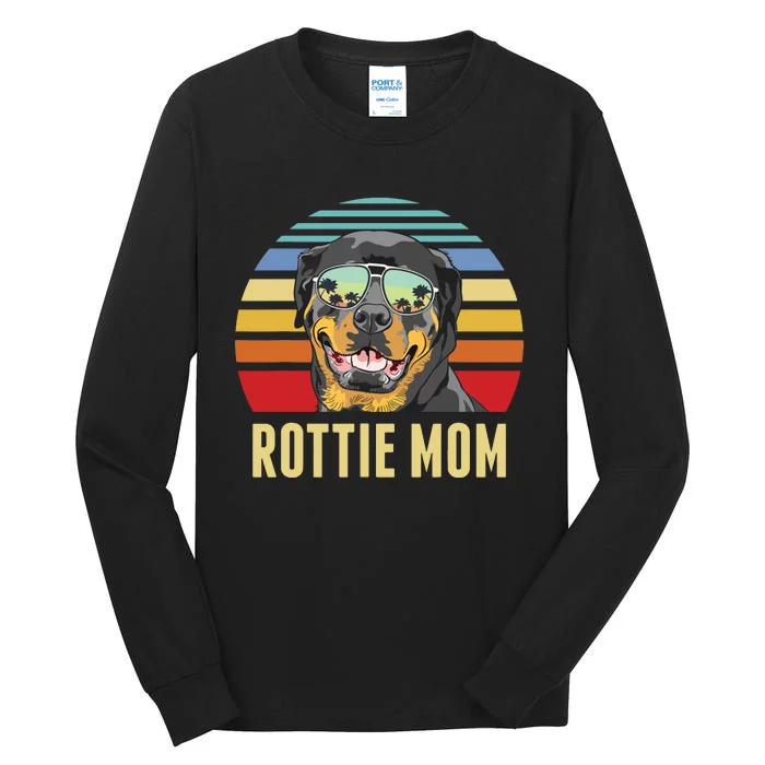 Rottie Mom Rottweiler Dog Vintage Retro Sunset Beach Vibe Tall Long Sleeve T-Shirt