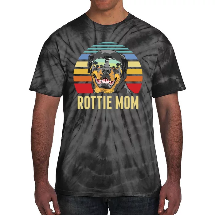 Rottie Mom Rottweiler Dog Vintage Retro Sunset Beach Vibe Tie-Dye T-Shirt