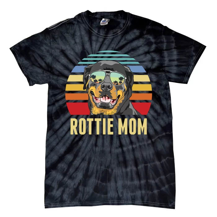 Rottie Mom Rottweiler Dog Vintage Retro Sunset Beach Vibe Tie-Dye T-Shirt