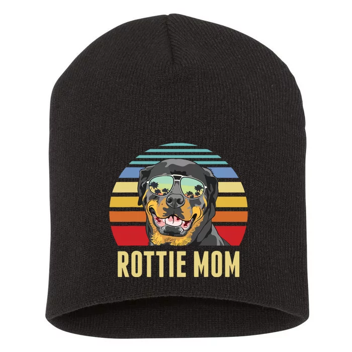 Rottie Mom Rottweiler Dog Vintage Retro Sunset Beach Vibe Short Acrylic Beanie