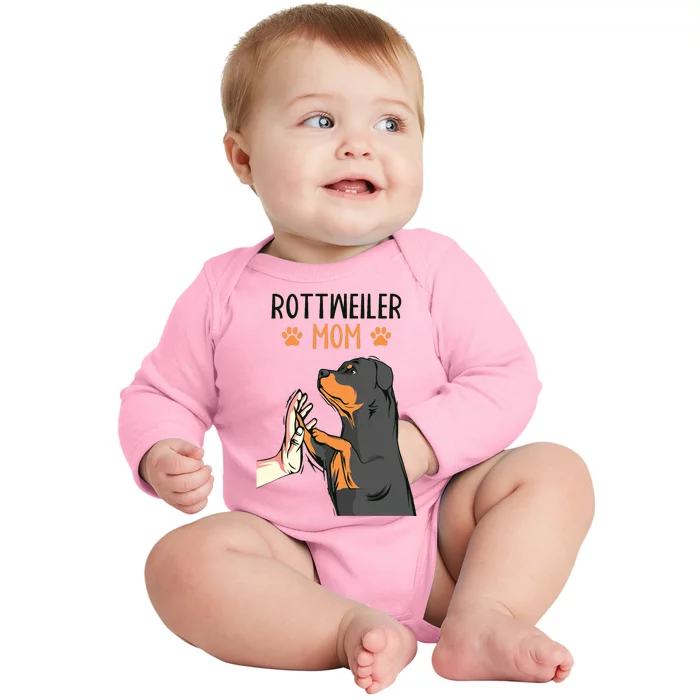 Rottweiler Mom Rottie Dog Mama Funny Mothers Day Baby Long Sleeve Bodysuit