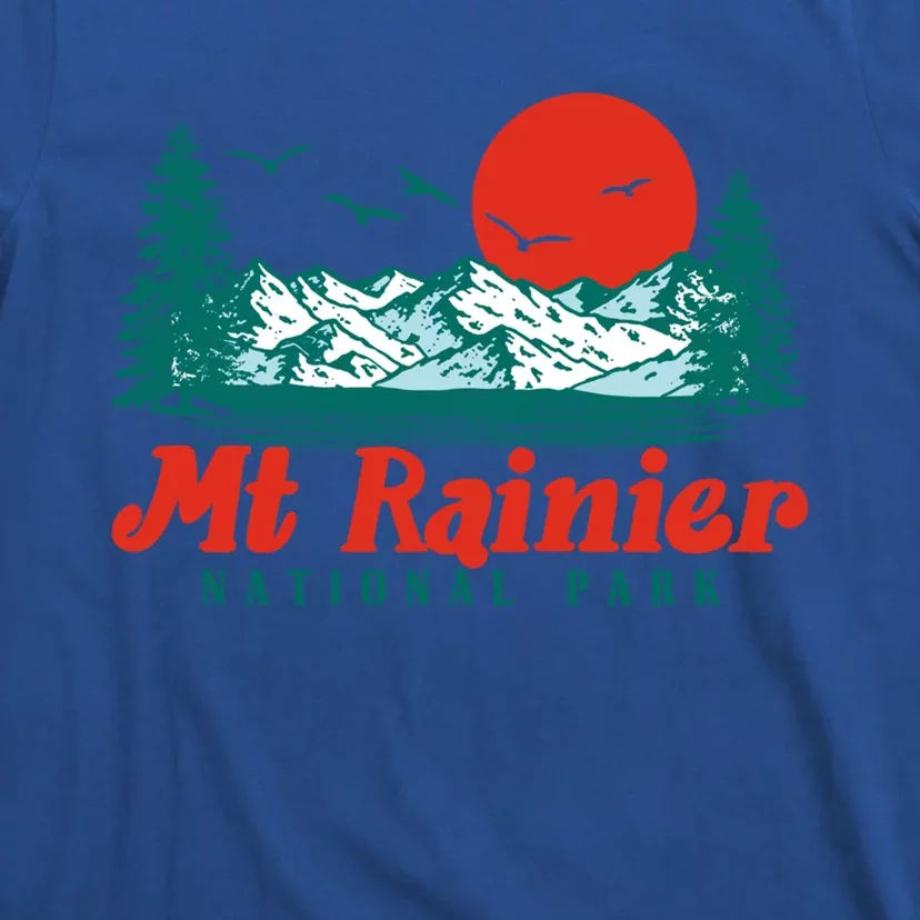 Retro Mount Rainier Mountain Trees And Sun Scene Graphic Gift T-Shirt